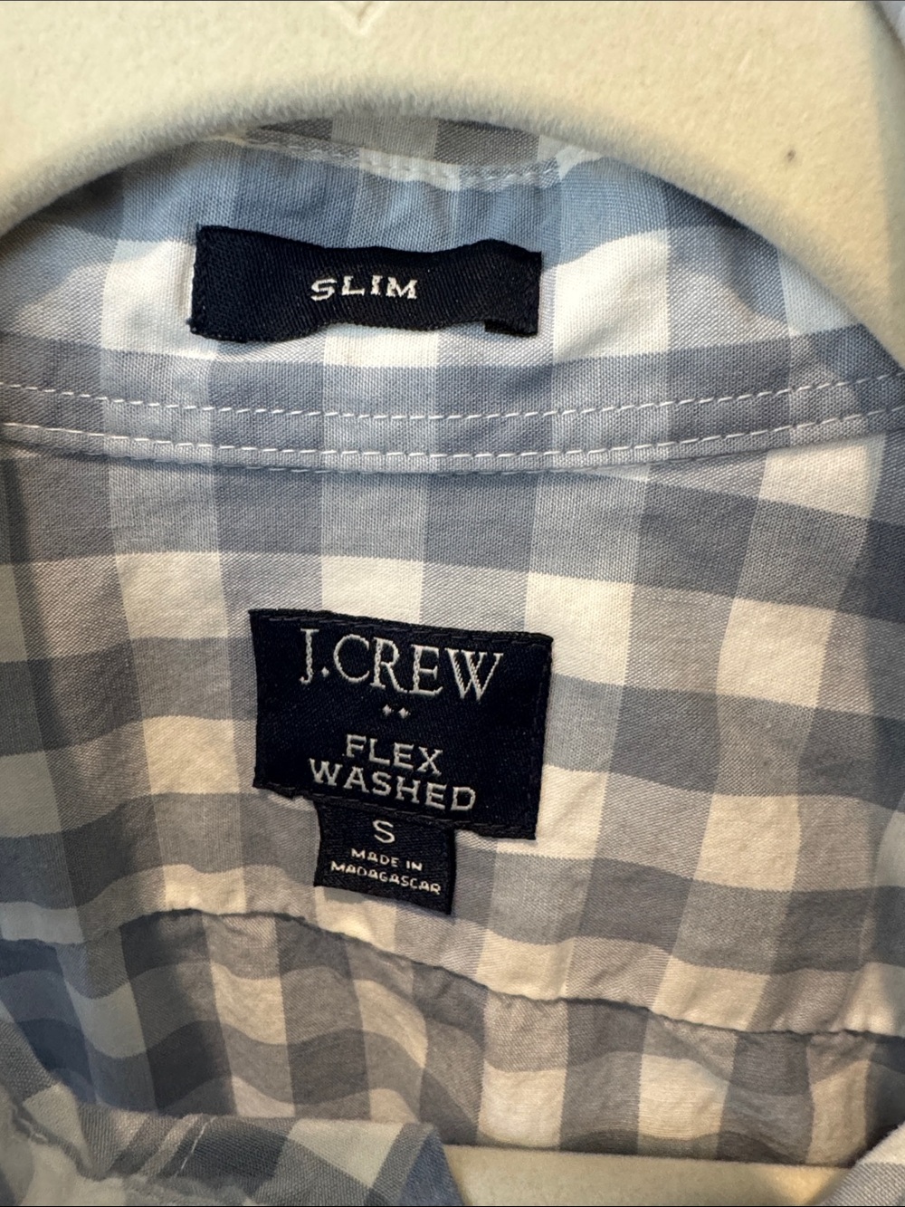 J. Crew Men's Flex Washed Slim Gray Blue and White Gingham Button-Down Shirt - Picture 2 of 2